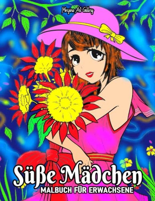 Süße Mädchen Malbuch für Erwachsene: Malbuch für Erwachsene und Jugendliche, mit 45 hübschen Mädchen mit großen Augen und gemütlichen Ausmalseiten.