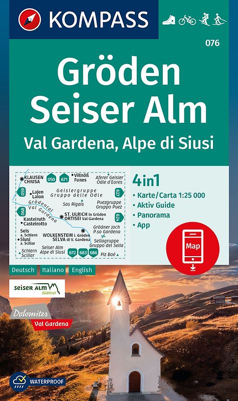 KOMPASS Wanderkarte 076 Gröden, Seiser Alm, Val Gardena, Alpe di Siusi 1:25.000