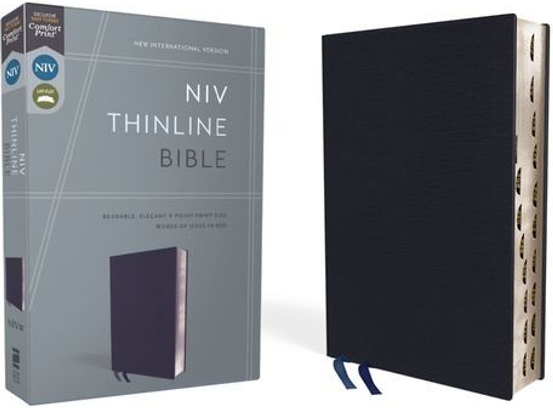 NIV, Thinline Bible, Bonded Leather, Navy, Indexed, Red Letter Edition