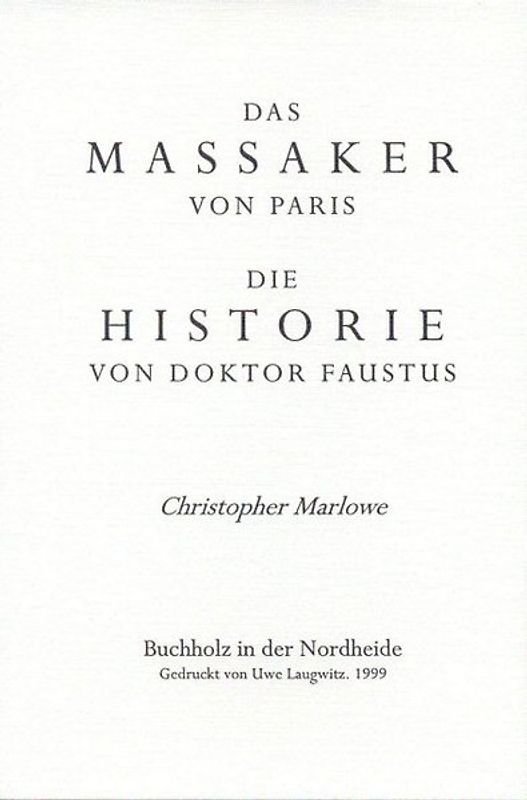 Das Massaker von Paris /Die Historie von Dr. Faustus