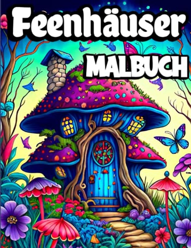 Feenhäuser Malbuch: Magische Pilzhäuser zum Entspannen und zur Linderung von Ängsten. Erwachsene Fantasie Feen mit schönen Blume Ausmalbuch für Frauen