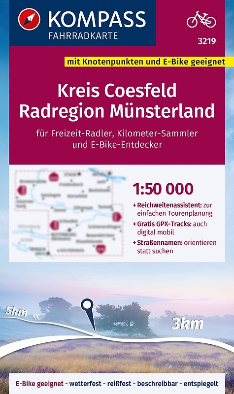 KOMPASS Fahrradkarte 3219 Kreis Coesfeld - Radregion Münsterland mit Knotenpunkten 1:50.000