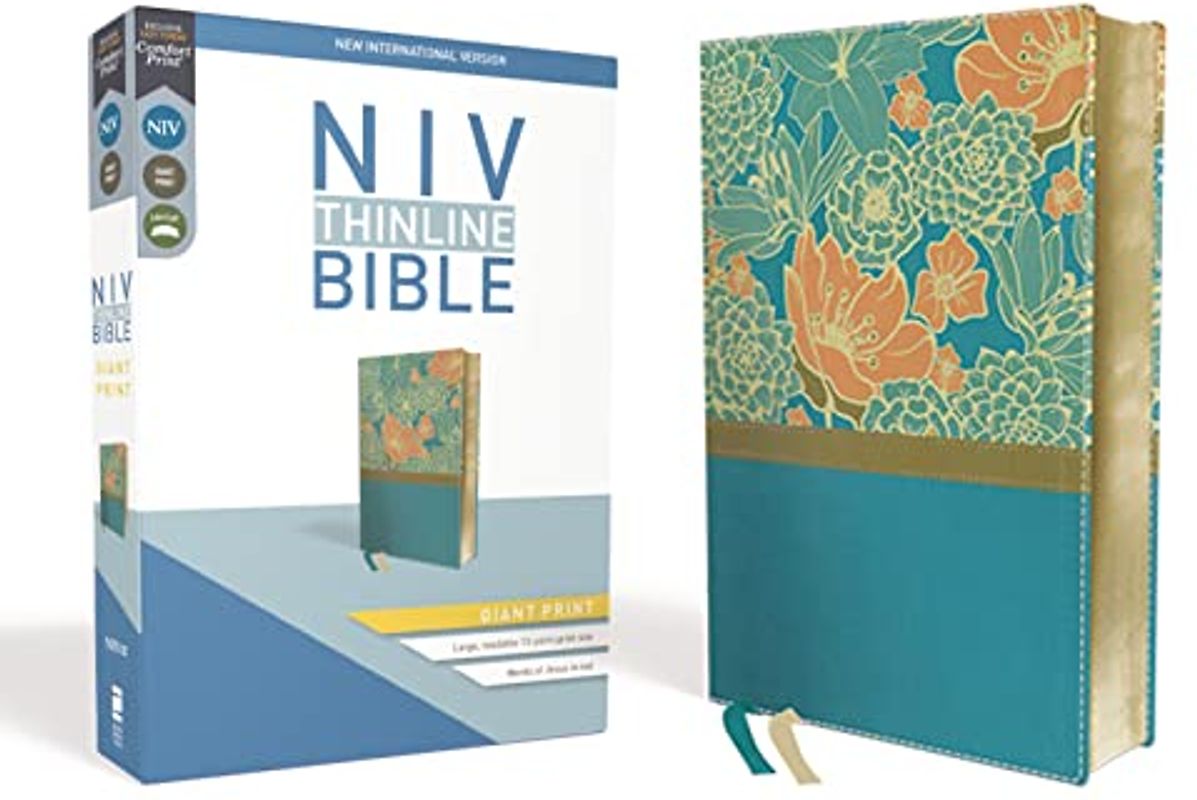 NIV, Thinline Bible, Giant Print, Leathersoft, Teal, Red Letter, Comfort Print: New International Version, Turquoise, Leathersoft, Thinline, Giant Print