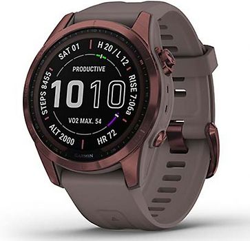Garmin Fenix 7S 42 mm bronze avec bracelet en silicone gris taupe [Wi-Fi, Sapphire Solar Edition]