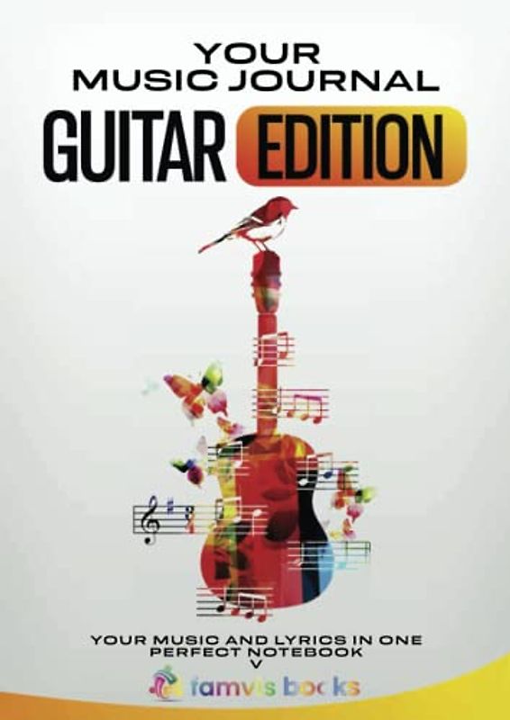 Dein Musik Journal: Gitarre | Notenheft A4 | Gitarre lernen mit Spaß | mit Einführung in Noten und Begriffe in mehreren Sprachen | Noten + Grifftabelle | 108 Seiten | 8,3'' x 11,7' DIN A4' | Deutsch