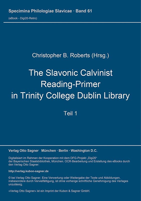 The Slavonic Calvinist Reading-Primer in Trinity College Dublin Library