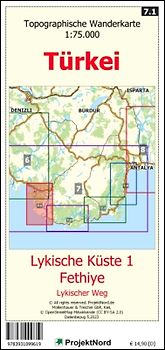 Lykische Küste 1 - Fethiye - Lykischer Weg - Topographische Wanderkarte 1:75.000 Türkei (Blatt 7.1)