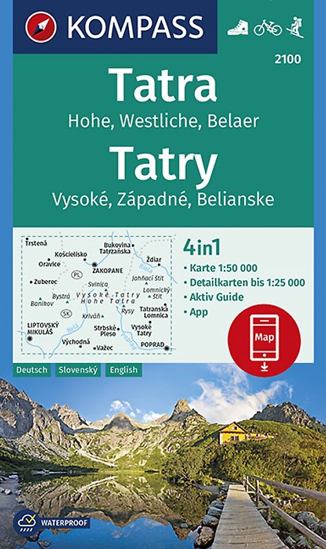KOMPASS Wanderkarte Tatra, Hohe, Westliche, Belaer, Tatry, Vysoké, Západné, Belianske