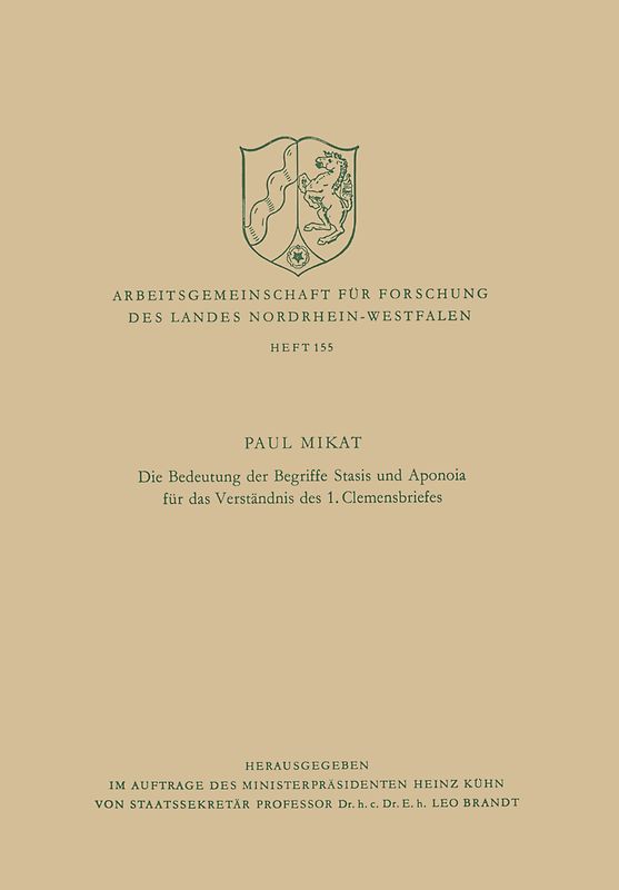 Die Bedeutung der Begriffe Stasis und Aponoia für das Verständnis des 1. Clemensbriefes