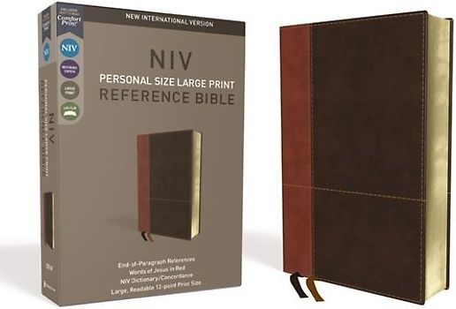 NIV, Personal Size Reference Bible, Large Print, Imitation Leather, Brown, Red Letter Edition, Comfort Print