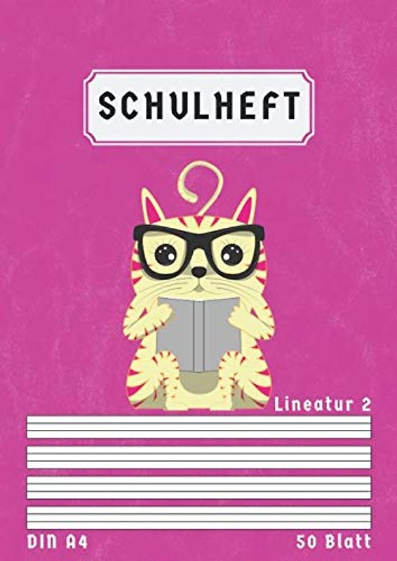 Schulheft A4 Lineatur 2: Liniert 50 Blatt | 2 Klasse Schreibheft Lineatur 2 Din A4 mit Kontrastlineatur | Homeschooling und Schulanfang | Rosa