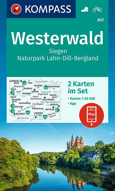 KOMPASS Wanderkarten-Set 847 Westerwald, Siegen, Naturpark Lahn-Dill-Bergland (2 Karten) 1:50.000