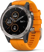 Garmin Fenix 5 Plus 47 mm titane au bracelet en silicone orange [Wifi, Saphir Edition]