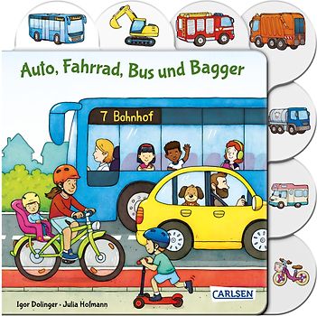 Auto, Fahrrad, Bus und Bagger
