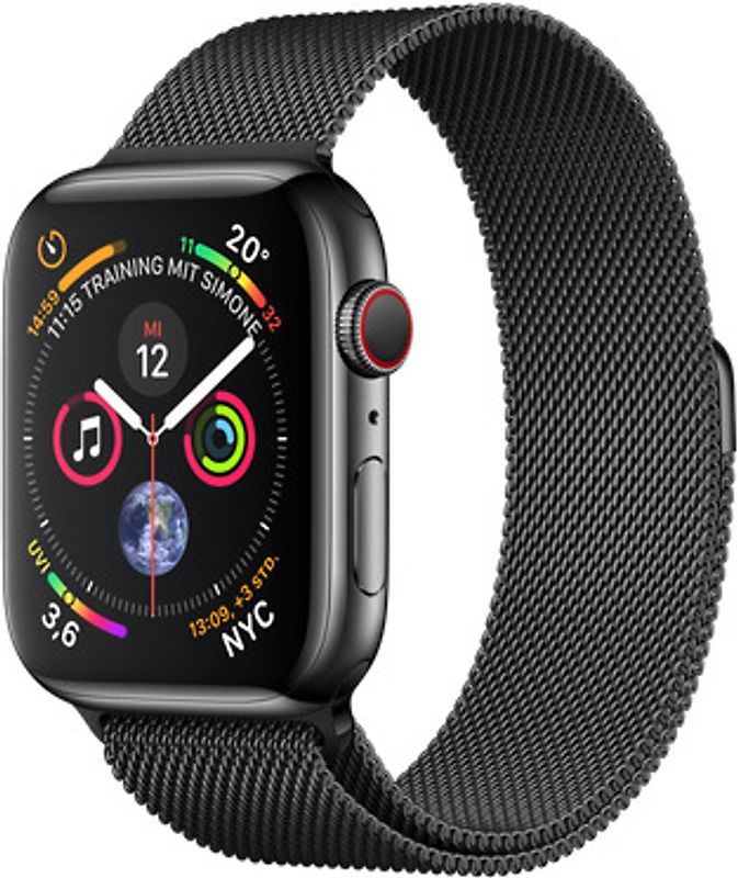 Apple Watch Series 4 44 mm boîtier en acier inoxydable noir sidéral avec Bracelet Milanais gris sidéral [Wifi+ Cellular]