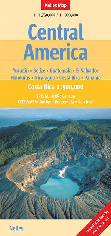 Central America. Yucatán, Belize, Guatemala, El Salvador, Honduras, Nicaragua, Costa Rica, Panama. 1:1,75 Mill. / 1:900000
