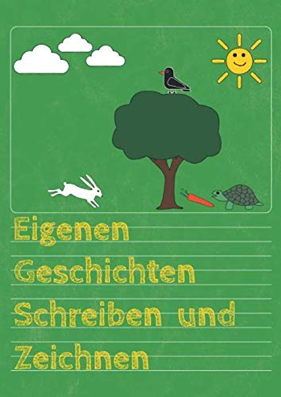 Eigenen Geschichten Schreiben und Zeichnen: Geschichtenheft 4g | 64 Seiten | Lineatur 4 Din A4 | Kreativen Schreiben für Kinder | Grün