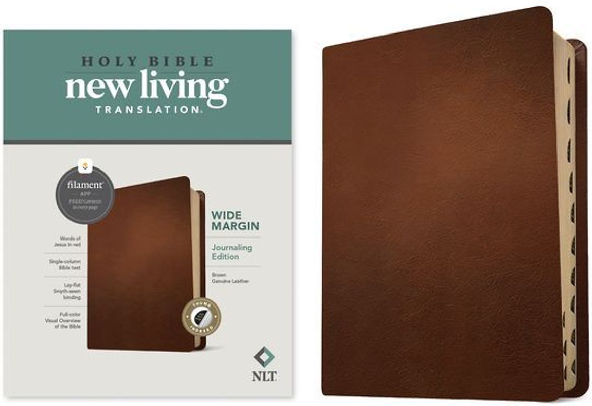 NLT Wide Margin Bible, Filament Enabled (Genuine Leather, Brown, Indexed, Red Letter)