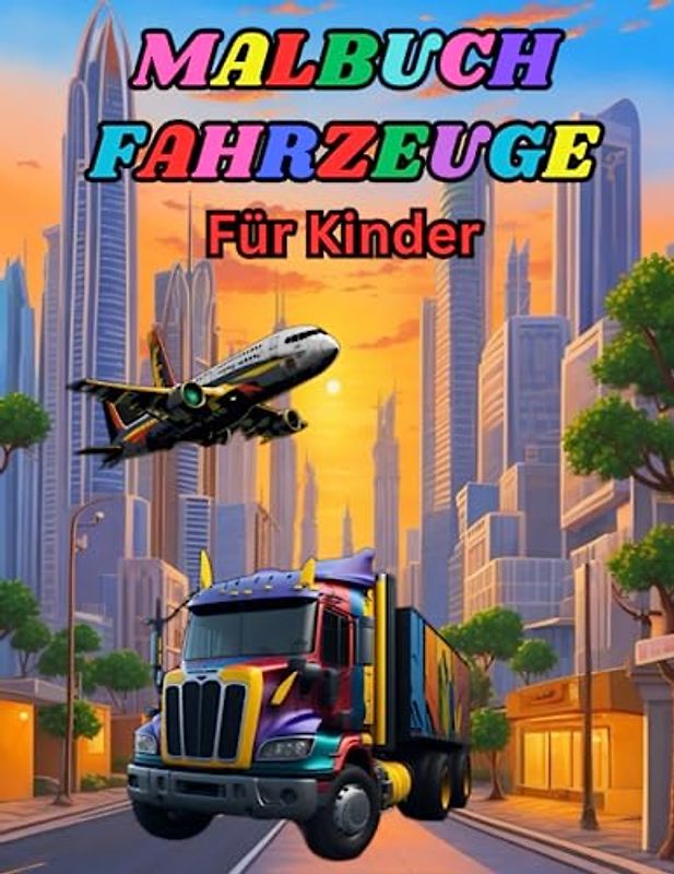 Malbuch Fahrzeuge: Auto, Lkw, Flugzeug, Panzer, Zug, Hubschrauber, Schiff, Traktor und vieles mehr zum Ausmalen für Kinder! (Kinder Malbücher)