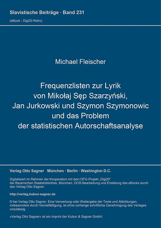 Frequenzlisten zur Lyrik von Mikołaj Sęp Szarzyński, Jan Jurkowski und Szymon Szymonowic und das Problem der statistischen Autorschaftsanalyse