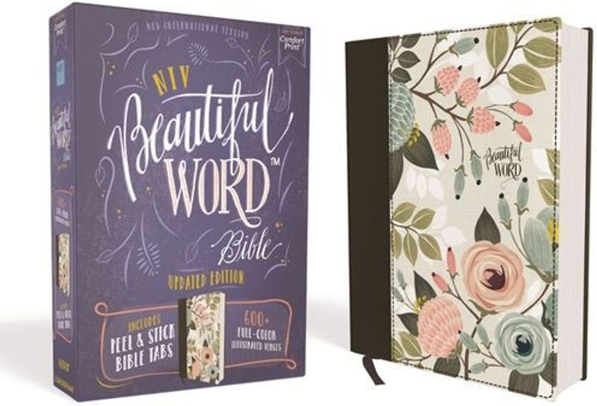 Niv, Beautiful Word Bible, Updated Edition, Peel/Stick Bible Tabs, Cloth Over Board, Multi-Color Floral, Red Letter, Comfort Print