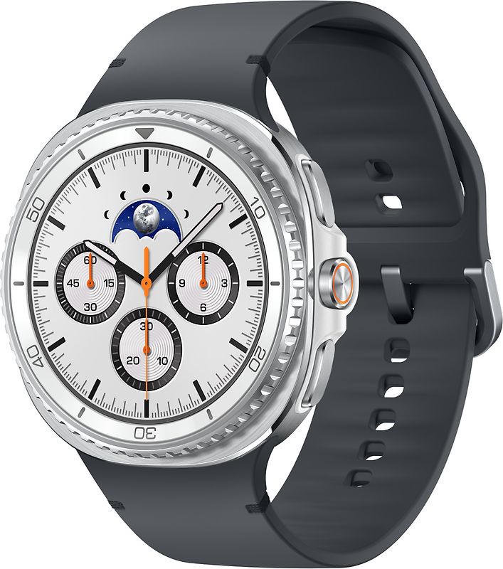 Samsung Galaxy Watch8 Classic 46 mm Boîtier aluminium blanc sur Sport en silicone M/L graphite [Wi-Fi + 4G]