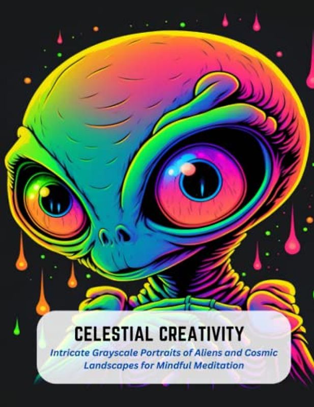 Celestial Creativity: Intricate Grayscale Portraits of Aliens and Cosmic Landscapes for Mindful Meditation