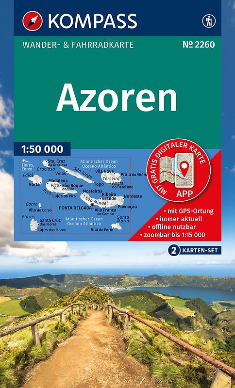KOMPASS Wanderkarten-Set 2260 Azoren (2 Karten) 1:50.000