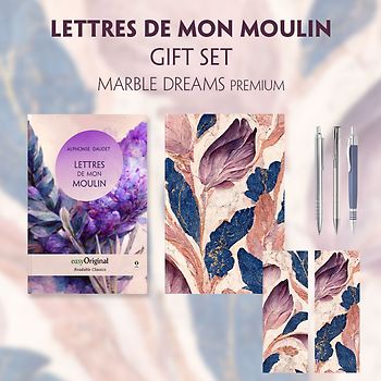 Lettres de mon Moulin (with audio-online) Readable Classics Geschenkset + Marmorträume Schreibset Premium