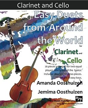 Easy Duets from Around the World for Clarinet and Cello: 26 pieces arranged for two equal players who know all the basics. Includes several Christmas pieces. All are in easy keys.