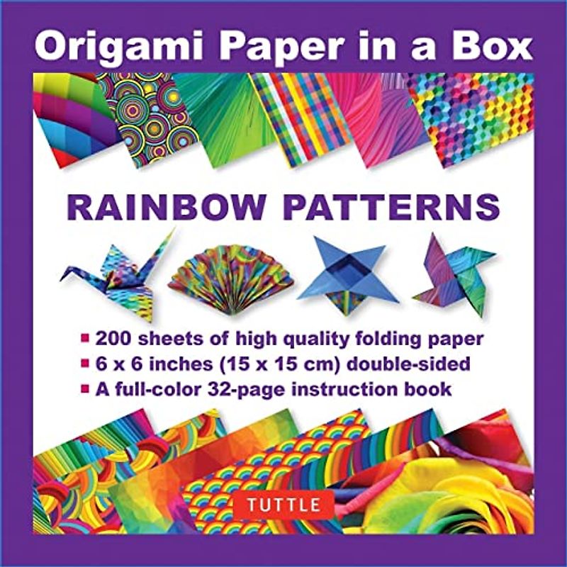 Origami Paper in a Box Rainbow Patterns: 200 Sheets of Tuttle Origami Paper: 6x6 Inch High-quality Origami Paper Printed With 12 Different Patterns: 32-page Instructional Book of 12 Projects