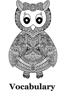 Vocabulary: Vokabelheft mit Eule. Eulen Vokabelheft ca. DIN A4 mit 3 Spalten. Dreispaltig.