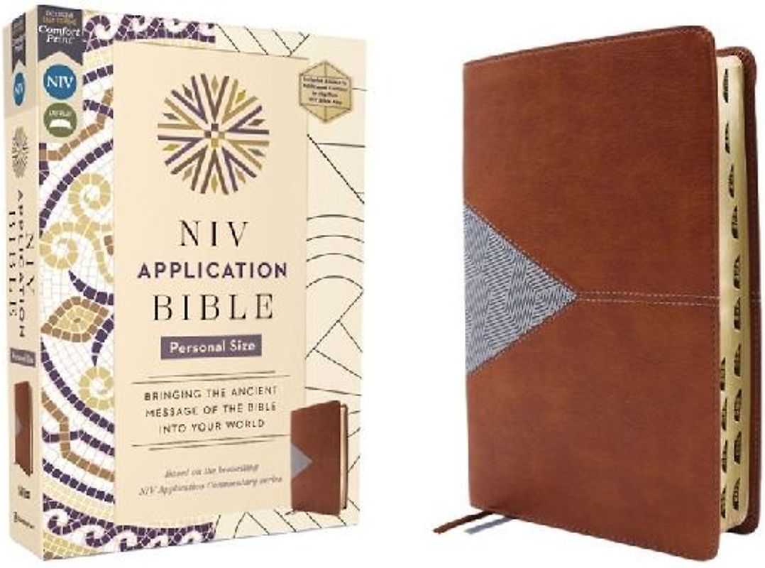 NIV Application Bible, Personal Size, Leathersoft, Brown/Blue, Red Letter, Indexed, Comfort Print