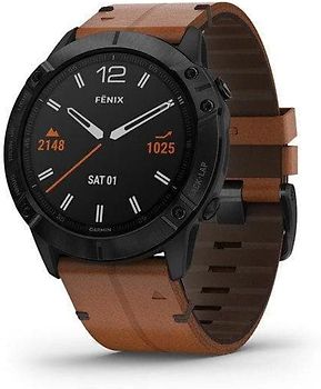 Garmin Fenix 6X Sapphire 51 mm noir et bracelet cuir marron