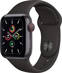 Apple Watch SE 40 mm bo&icirc;ter aluminium gris sid&eacute;ral et bracelet sport noir [Wi-Fi + Cellulaire]