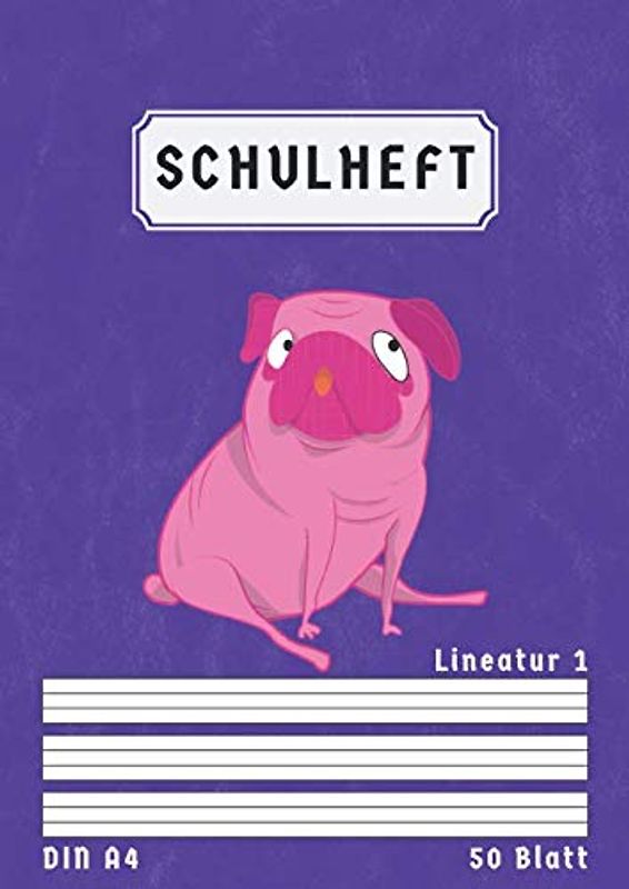 Schulheft Din A4 Lineatur 1: Liniert 50 Blatt | 1 Klasse Schreibheft A4 Lineatur 1 Farbig Hinterlegt | Homeschooling und Schulanfang | Lila