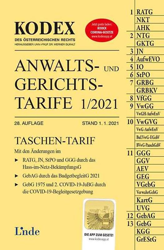 KODEX Anwalts- und Gerichtstarife 1/2021