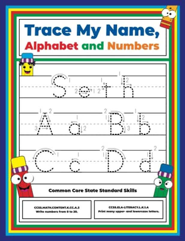 Trace My Name, Alphabet, and Numbers Workbook for Seth: Letter and Number Tracing with Arrow Guides and Start Dots