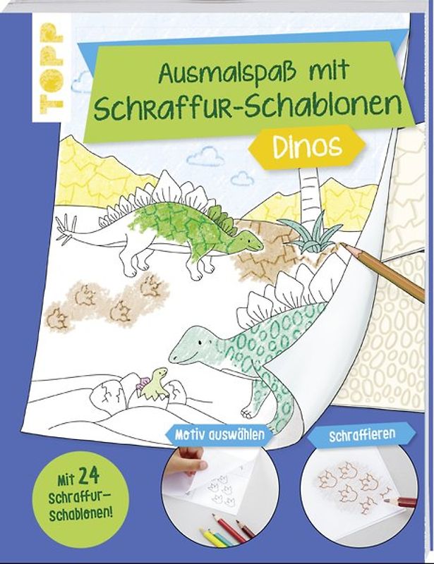 Ausmalspaß mit Schraffur-Schablonen Dinos