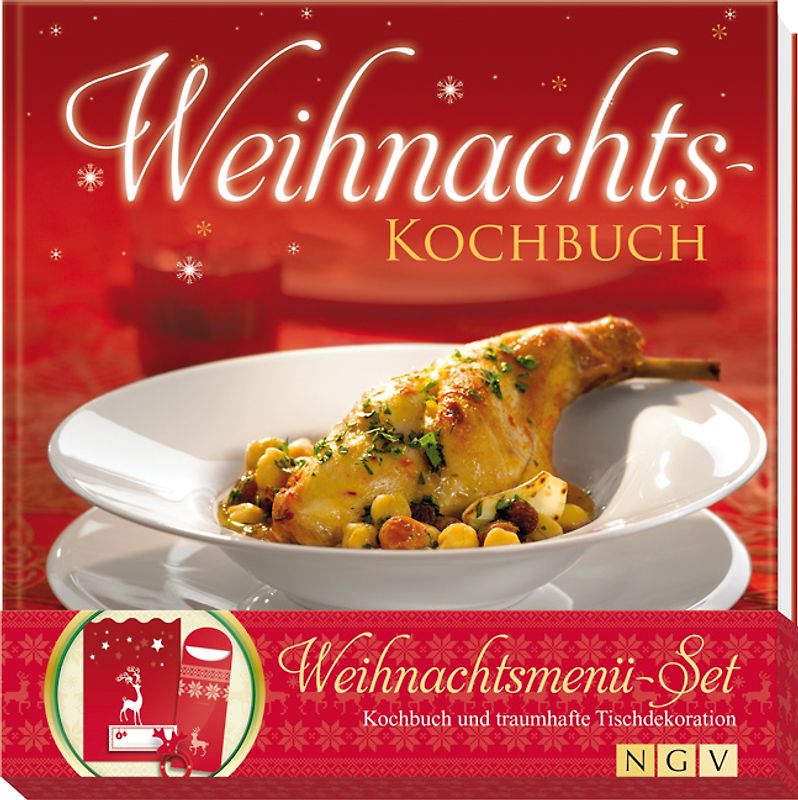 Weihnachtsmenü-Set. Weihnachts-Kochbuch und traumhafte Tischdekoration
