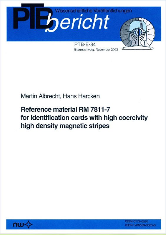 Reference material RM 7811-7 for identification cards with high coercivity high density magnetic stripes