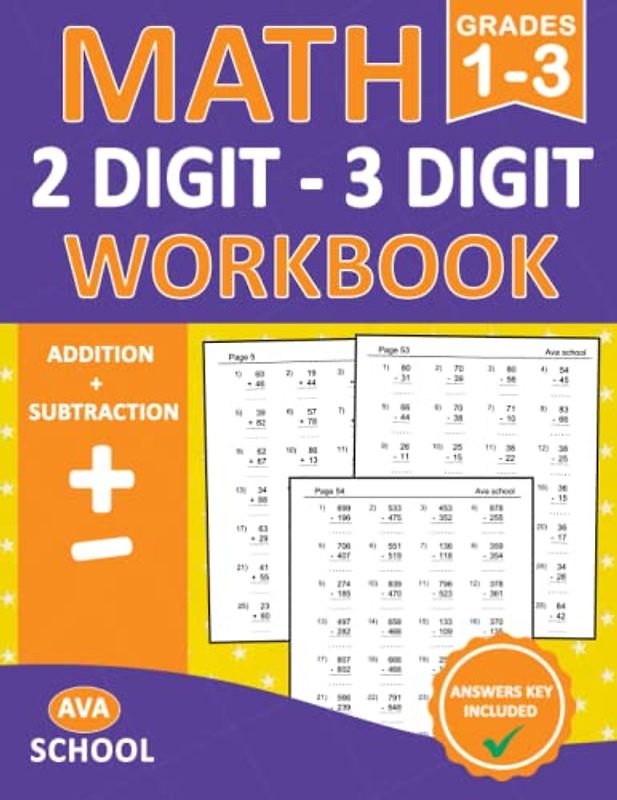 Double & Triple Digit Addition and Subtraction Math Workbook For Grades 1-3 With Answers: 100 Practice Pages Addition and Subtraction - Double Digit - ... | Double & Triple Digit Math Worksheets