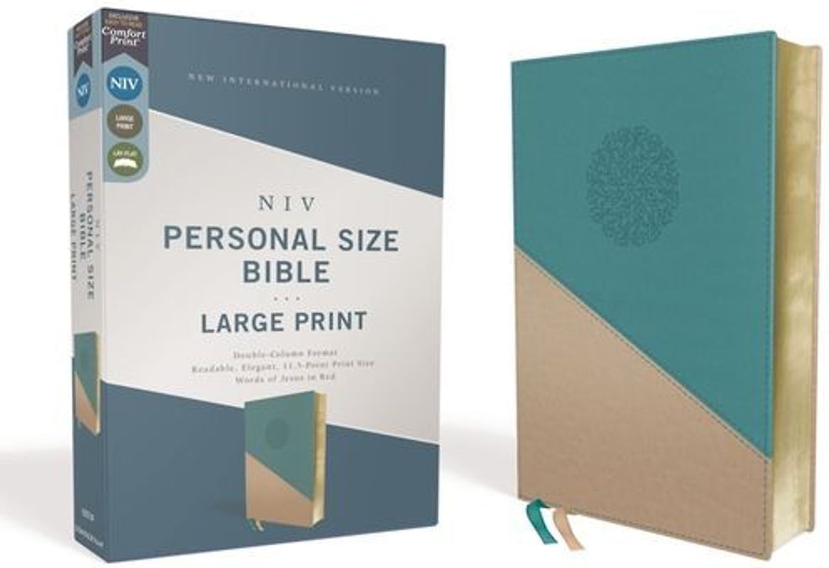 Niv, Personal Size Bible, Large Print, Leathersoft, Teal/Gold, Red Letter Edition, Comfort Print