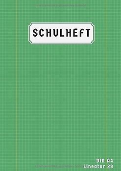 Lineatur 28: 50 Blatt | Heft Din A4 Kariert Doppelrand | Schulheft Lineatur 28 A4 | Matheheft 28 Kariert Mit Rand | Rechenheft 28 | Grün