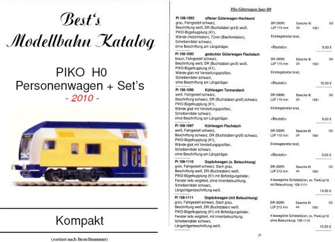Best`s Modellbahn Katalog PIKO H0 Personenwagen Kompaktausgabe - 2010