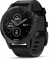 Garmin Fenix 5 Plus 47 mm noir au bracelet en cuire noir[Wifi, Saphir Edition]