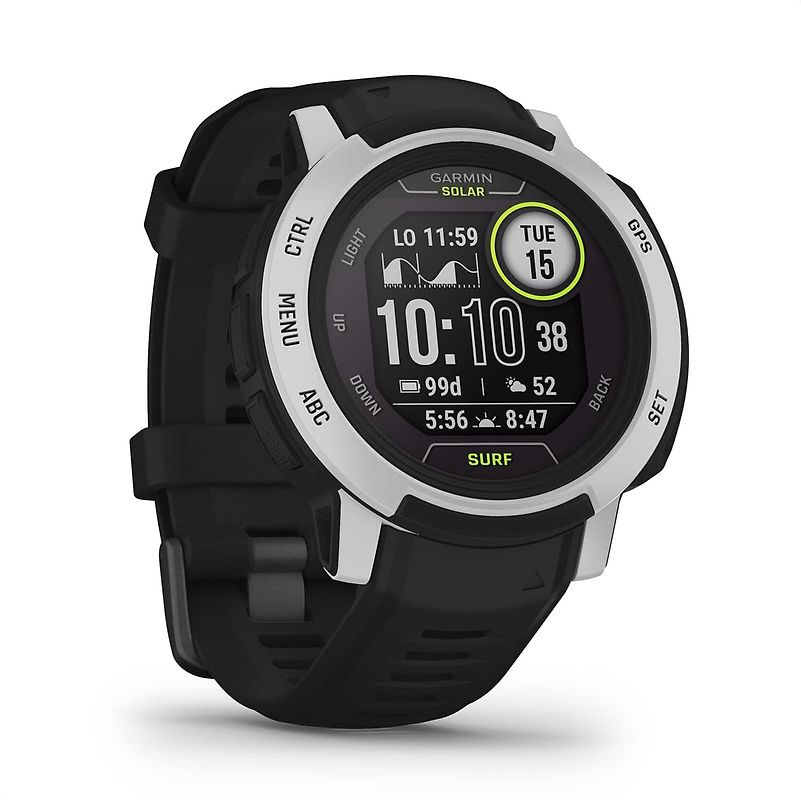Garmin Instinct 2 Solar Surf Édition Bells Beach 45 mm argent et bracelet en silicone noir