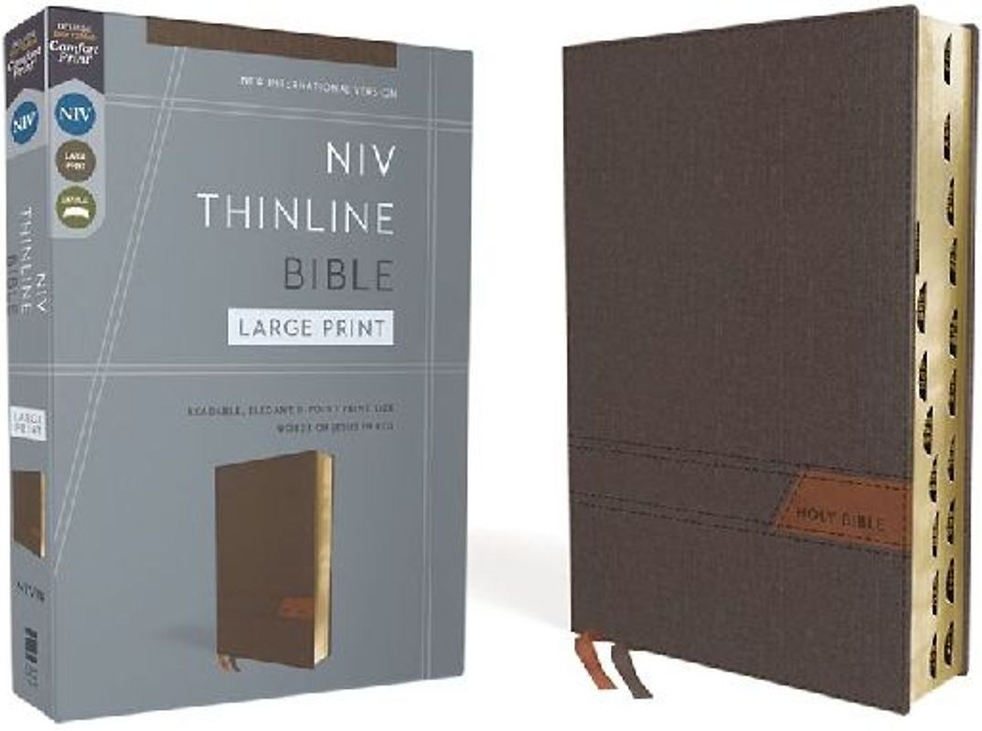 Niv, Thinline Bible, Large Print, Cloth Flexcover, Gray, Red Letter, Thumb Indexed, Comfort Print
