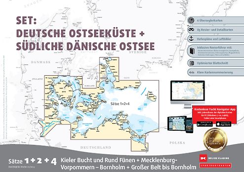 Sportbootkarten Satz 1, 2 und 4 Set: Deutsche Ostseeküste und Südliche Dänische Ostsee (Ausgabe 2024)