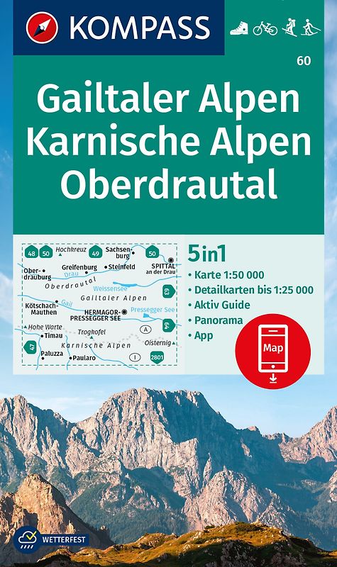 KOMPASS Wanderkarte 60 Gailtaler Alpen, Karnische Alpen, Oberdrautal 1:50.000